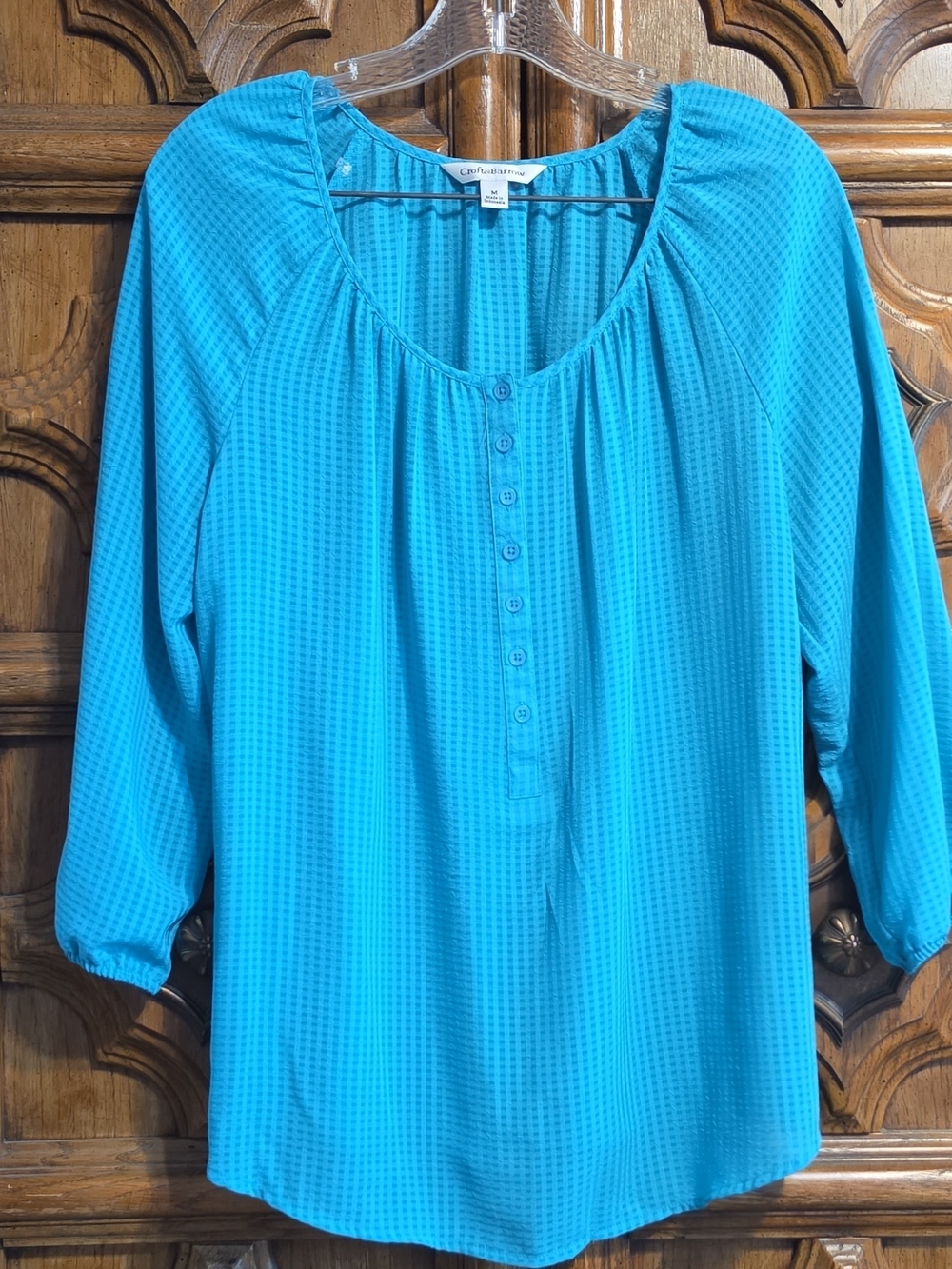 Croft & Barrow Turquoise Blue Women's Button-Front Peasant Top